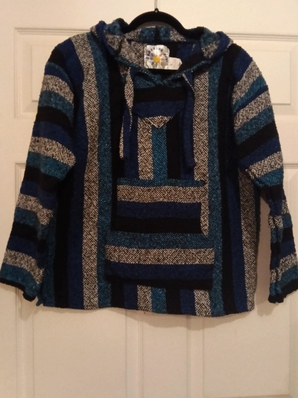 Kids Blue & Black Striped Hooded Pullover Sweater